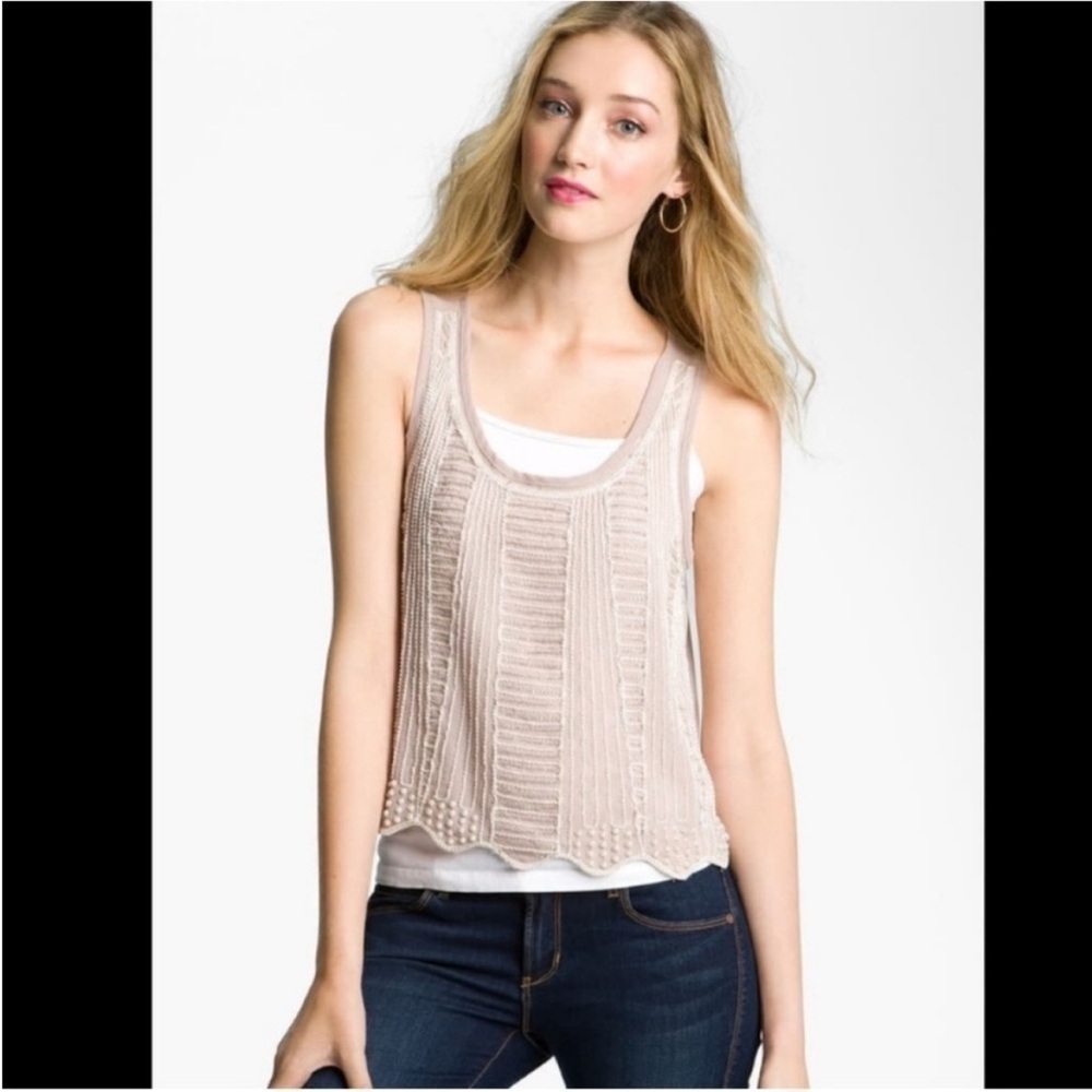 Paper Crane Bohemian Roaring 20s Glam Neutral Beaded Tank Size XS Dainty